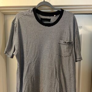 Guess Shirt Mens XXL Black White Striped Pocket Tee
